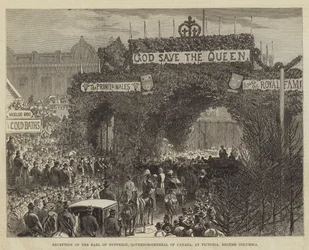 Empfang des Earl of Dufferin, Generalgouverneur von Kanada, in Victoria, British Columbia